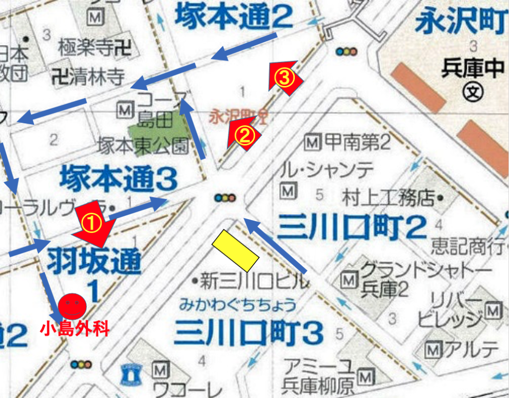 小島外科周辺の駐車場マップ1